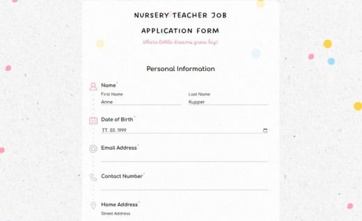Nursery Teacher Job Application Form