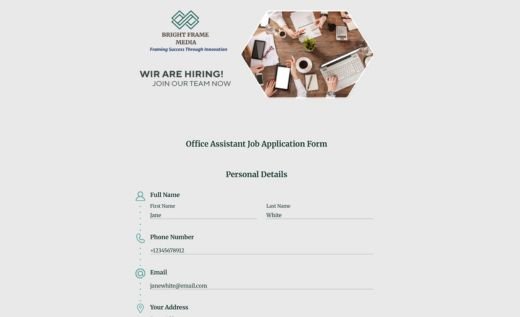 Office Assistant Job Application Form