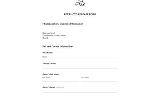 Pet Photo Release Form