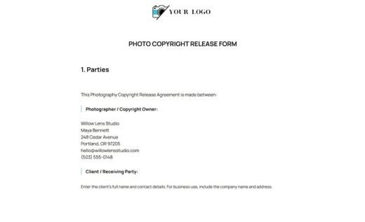 Photography Copyright Release Form
