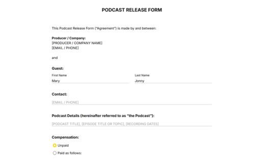Podcast Release Form