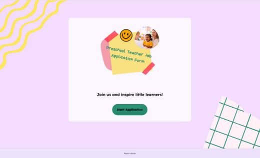 Preschool Teacher Job Application Form