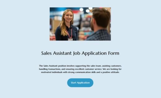 Sales Assistant Job Application Form