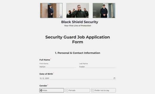 Security Job Application Form
