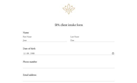Spa Client Intake Form