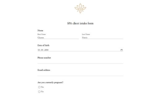 Spa Client Intake Form