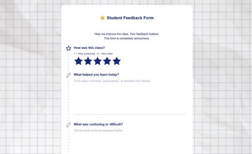 Student to Teacher Feedback Form