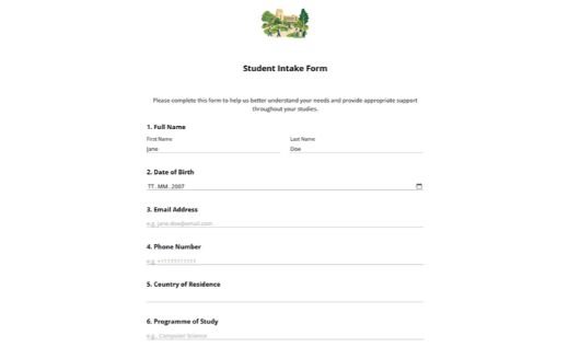 Student Intake Form