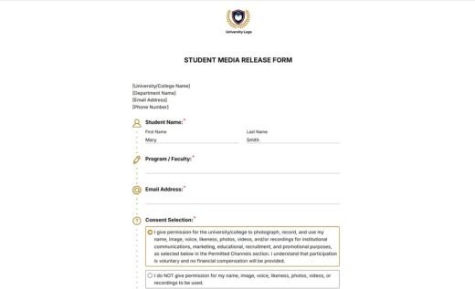 Student Media Release Form