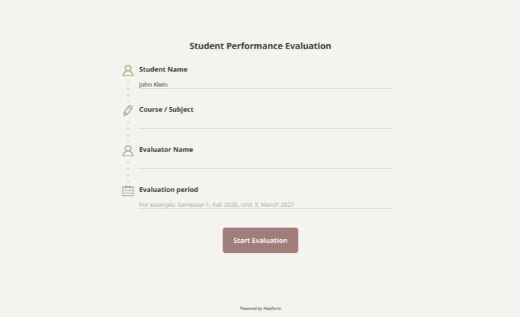 Student Evaluation Form