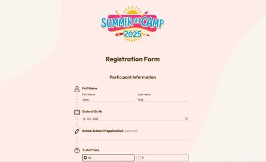 Summer Art Camp Registration Form