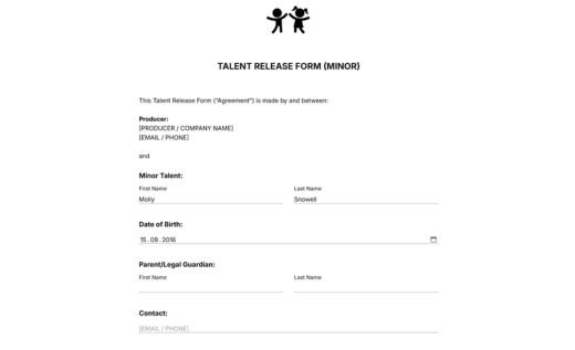 Talent Release Form for Minors