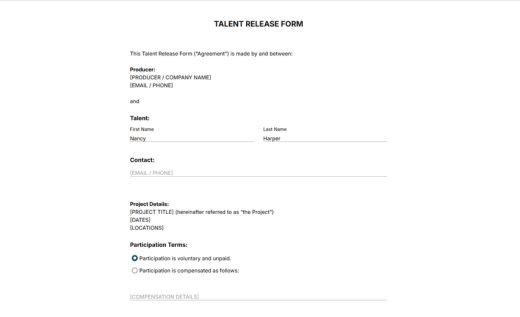 Talent Release Form