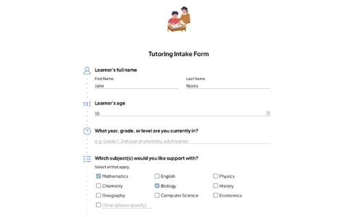 Tutoring Intake Form