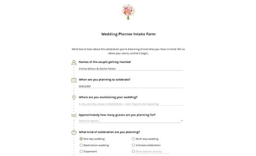 Wedding Planner Intake Form