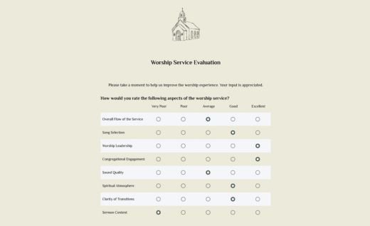 Worship Service Evaluation Form