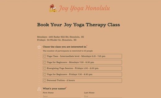 Yoga Class Registration Form